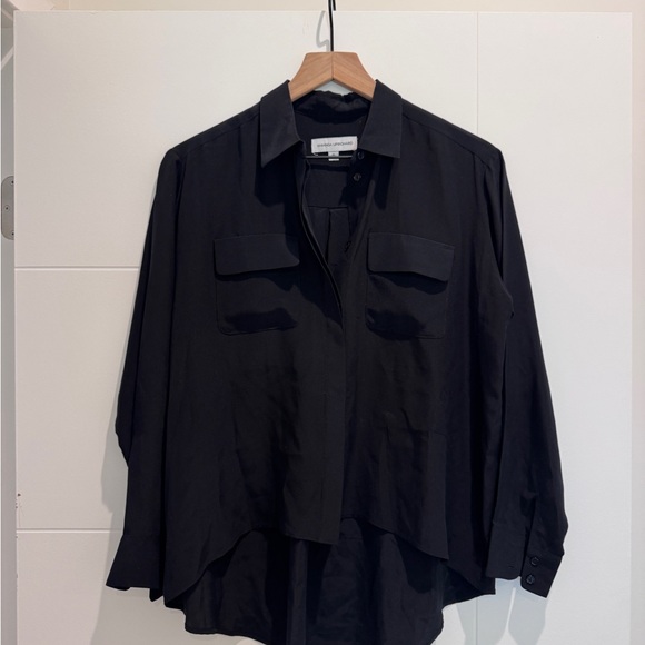 Amanda Uprichard High Low Silk Blouse Button Front Black Long Sleeve P 0 2 - Picture 1 of 3